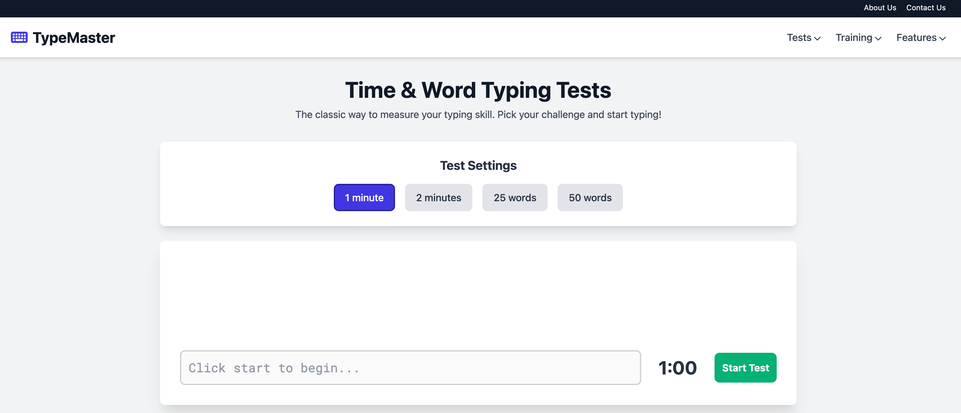 Time & Word Typing Test